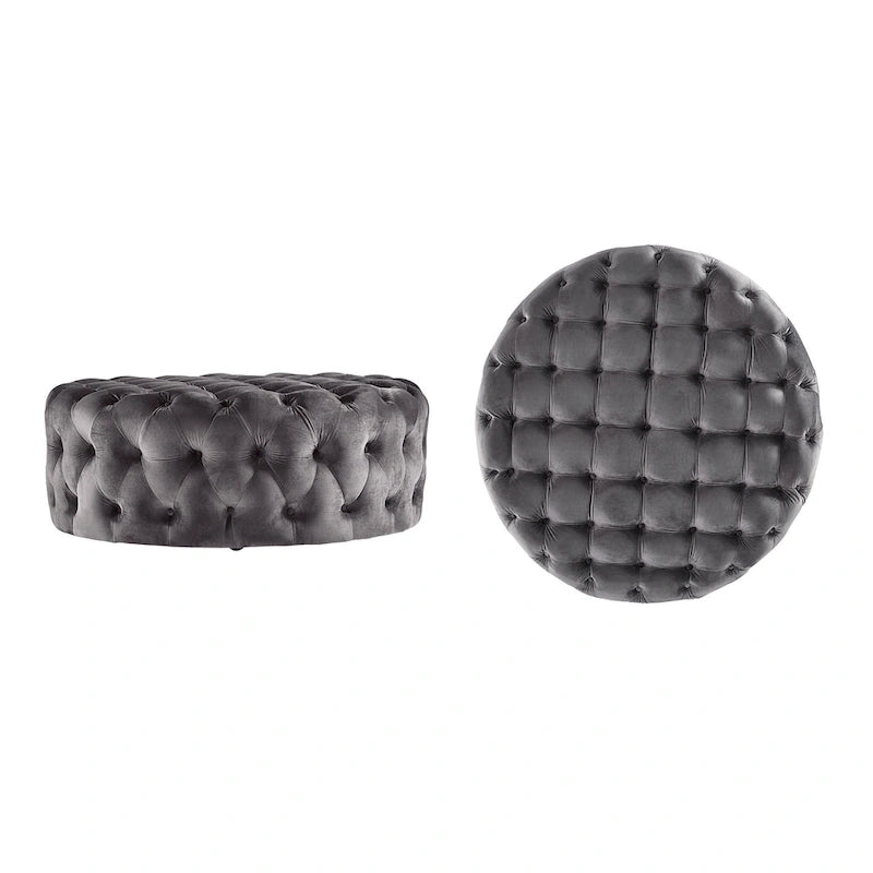 Pouf rotondo trapuntato con rotelle