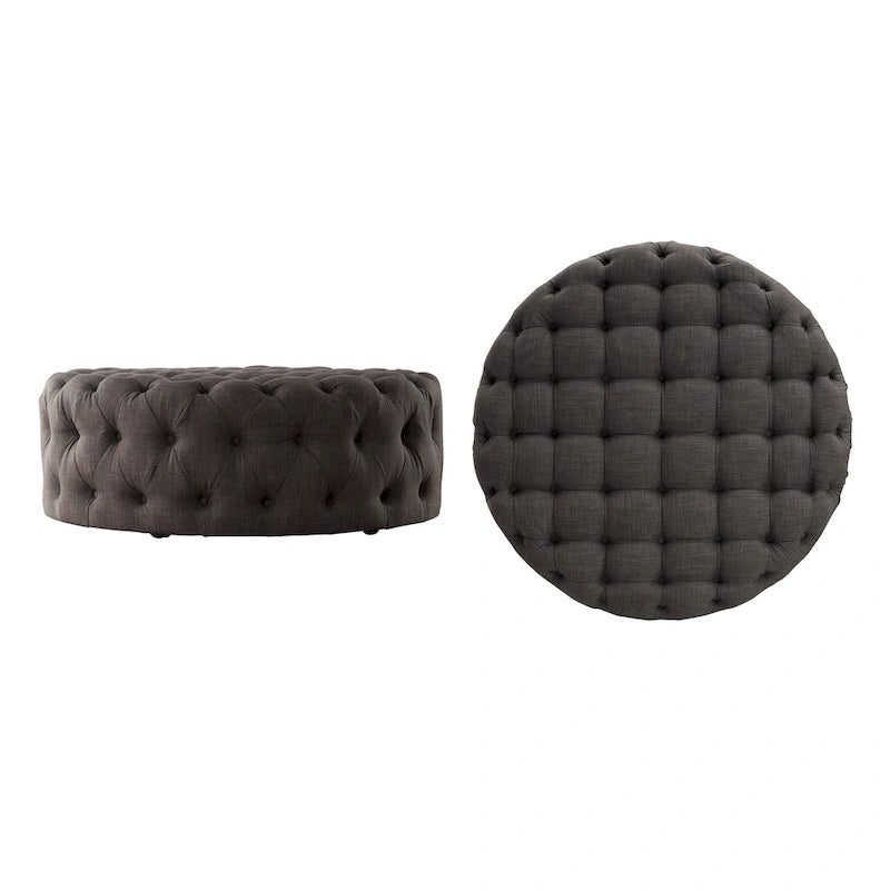 Pouf rotondo trapuntato con rotelle