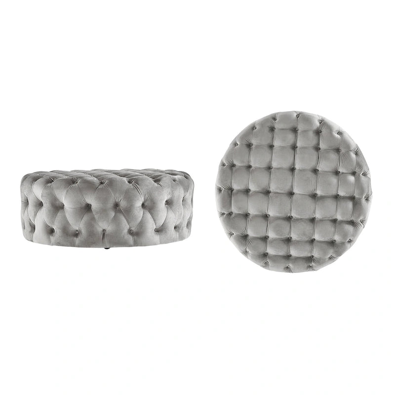 Pouf rotondo trapuntato con rotelle