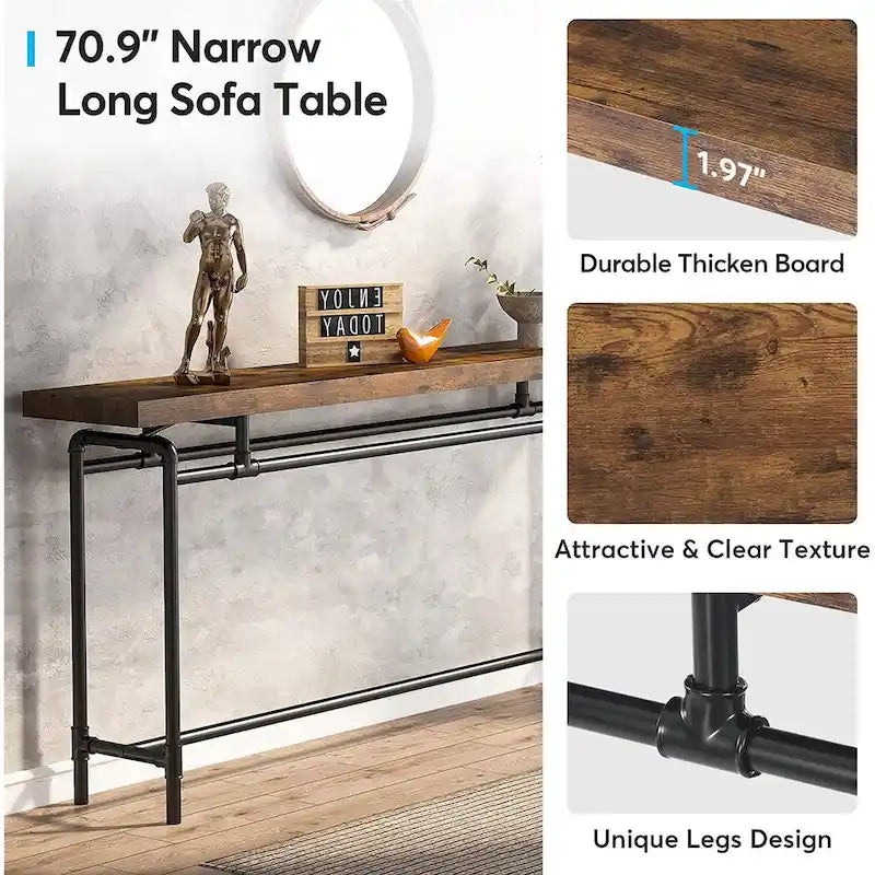 Consolle da 180 cm con piano in legno e struttura in metallo