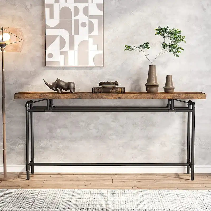 Consolle da 180 cm con piano in legno e struttura in metallo