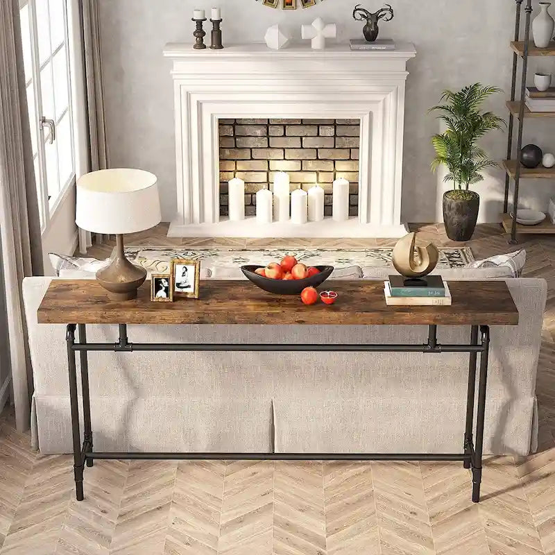 Consolle da 180 cm con piano in legno e struttura in metallo