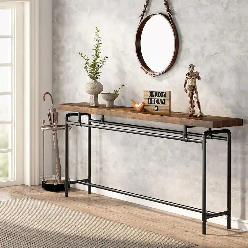 Consolle da 180 cm con piano in legno e struttura in metallo