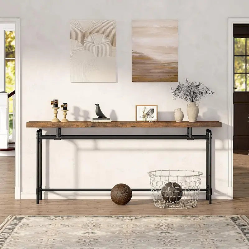 Consolle da 180 cm con piano in legno e struttura in metallo