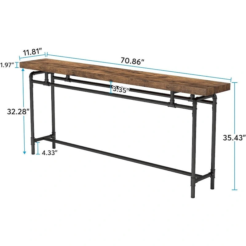 Consolle da 180 cm con piano in legno e struttura in metallo