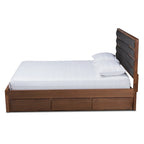 Letto a piattaforma moderno in legno imbottito con cassetti e contenitore