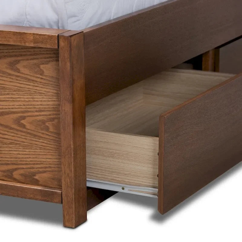 Letto a piattaforma moderno in legno imbottito con cassetti e contenitore