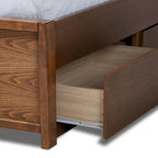 Letto a piattaforma moderno in legno imbottito con cassetti e contenitore