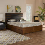 Letto a piattaforma moderno in legno imbottito con cassetti e contenitore