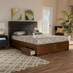 Letto a piattaforma moderno in legno imbottito con cassetti e contenitore