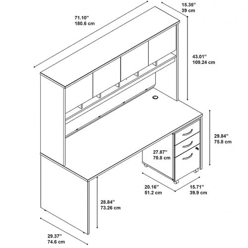 Scrivania da ufficio 72L x 30P con credenza e schedario mobile