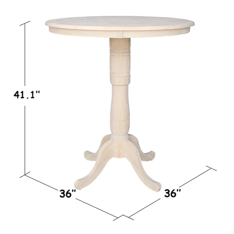 Tavolo a Piedistallo Rotondo, Altezza Bar, Diametro 91 cm, in Parawood Massiccio