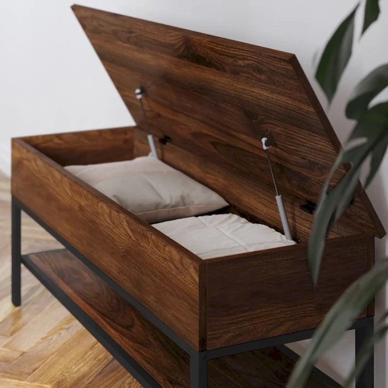 Panca contenitore con seduta apribile e ripiano inferiore