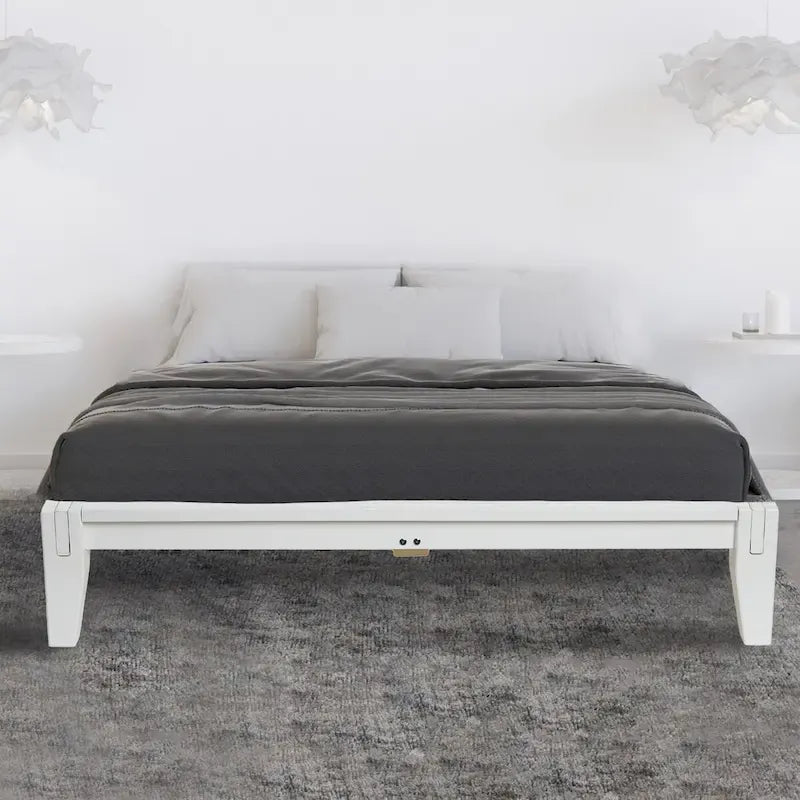 Letto a piattaforma in legno massello con giunzioni giapponesi
