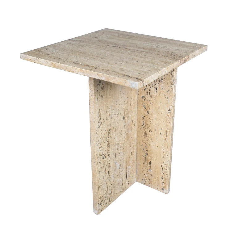 Tavolino con piano in marmo – Base a T, Pietra naturale, Altezza 47 cm