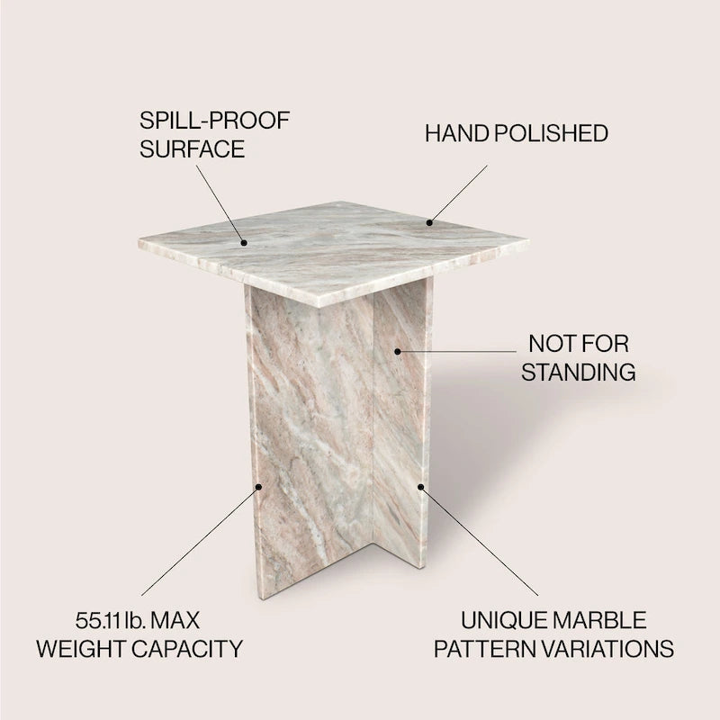 Tavolino con piano in marmo – Base a T, Pietra naturale, Altezza 47 cm