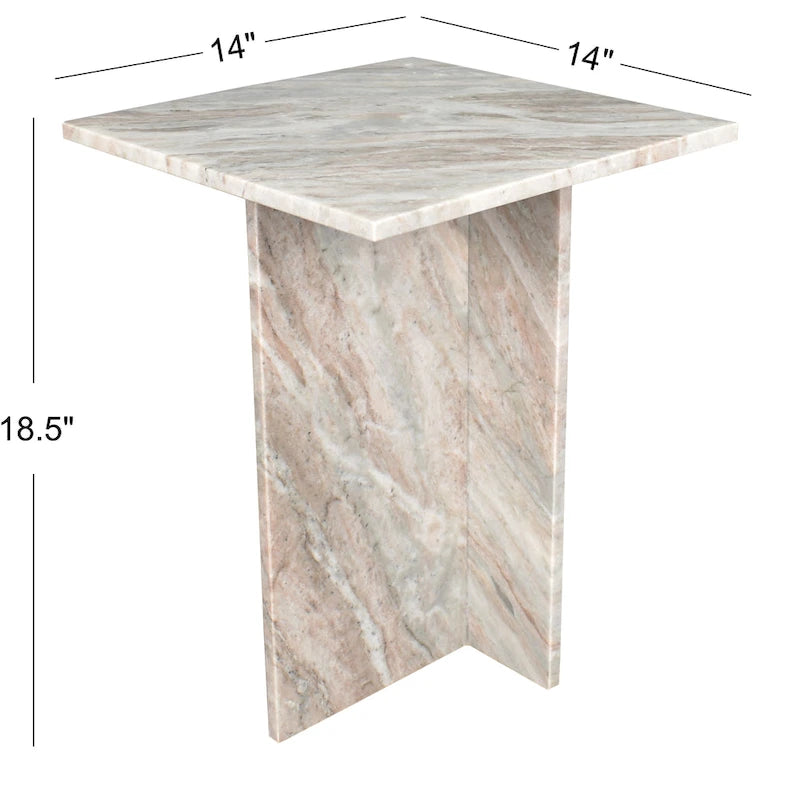 Tavolino con piano in marmo – Base a T, Pietra naturale, Altezza 47 cm