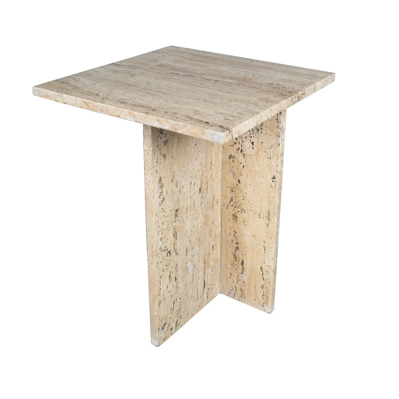 Tavolino con piano in marmo – Base a T, Pietra naturale, Altezza 47 cm