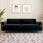 Divanetto in velluto trapuntato con cuscini lombari — 85,63"P x 30,31"L x 30,51"A