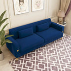 Divanetto in velluto trapuntato con cuscini lombari — 85,63"P x 30,31"L x 30,51"A