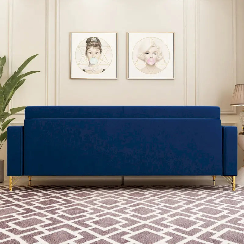 Divanetto in velluto trapuntato con cuscini lombari — 85,63"P x 30,31"L x 30,51"A