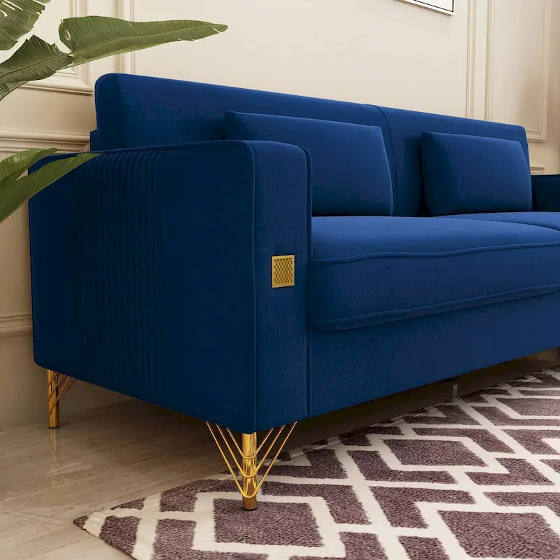 Divanetto in velluto trapuntato con cuscini lombari — 85,63"P x 30,31"L x 30,51"A