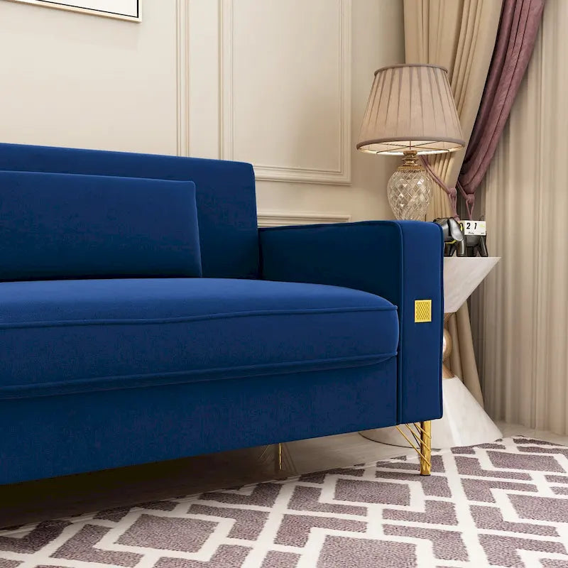 Divanetto in velluto trapuntato con cuscini lombari — 85,63"P x 30,31"L x 30,51"A