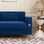 Divanetto in velluto trapuntato con cuscini lombari — 85,63"P x 30,31"L x 30,51"A