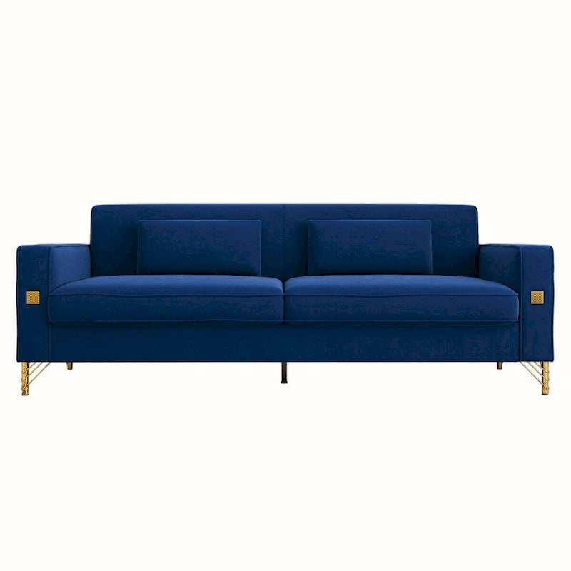 Divanetto in velluto trapuntato con cuscini lombari — 85,63"P x 30,31"L x 30,51"A
