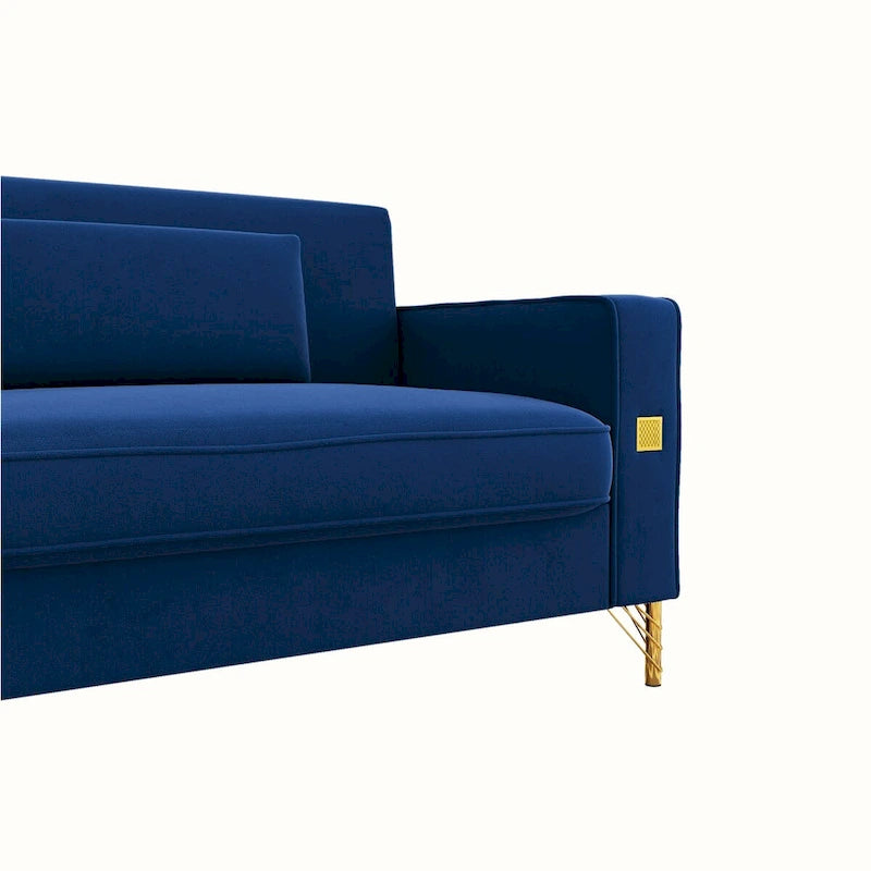 Divanetto in velluto trapuntato con cuscini lombari — 85,63"P x 30,31"L x 30,51"A