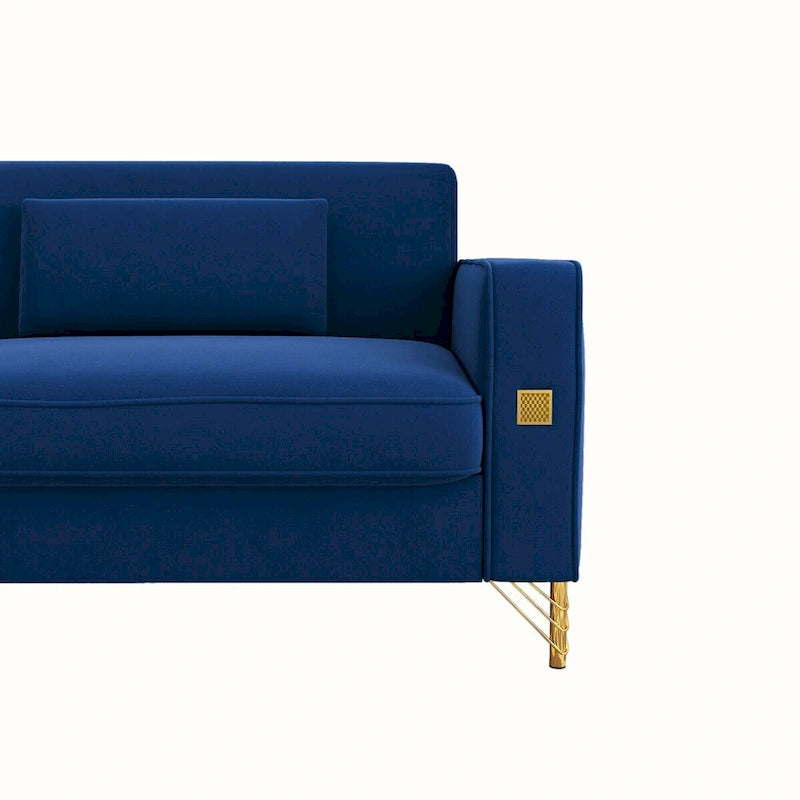 Divanetto in velluto trapuntato con cuscini lombari — 85,63"P x 30,31"L x 30,51"A