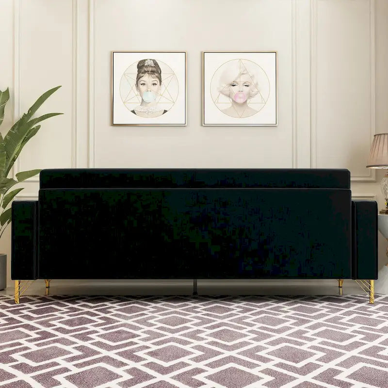 Divanetto in velluto trapuntato con cuscini lombari — 85,63"P x 30,31"L x 30,51"A