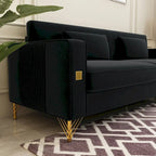 Divanetto in velluto trapuntato con cuscini lombari — 85,63"P x 30,31"L x 30,51"A