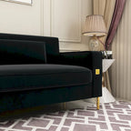 Divanetto in velluto trapuntato con cuscini lombari — 85,63"P x 30,31"L x 30,51"A