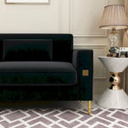 Divanetto in velluto trapuntato con cuscini lombari — 85,63"P x 30,31"L x 30,51"A