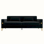 Divanetto in velluto trapuntato con cuscini lombari — 85,63"P x 30,31"L x 30,51"A