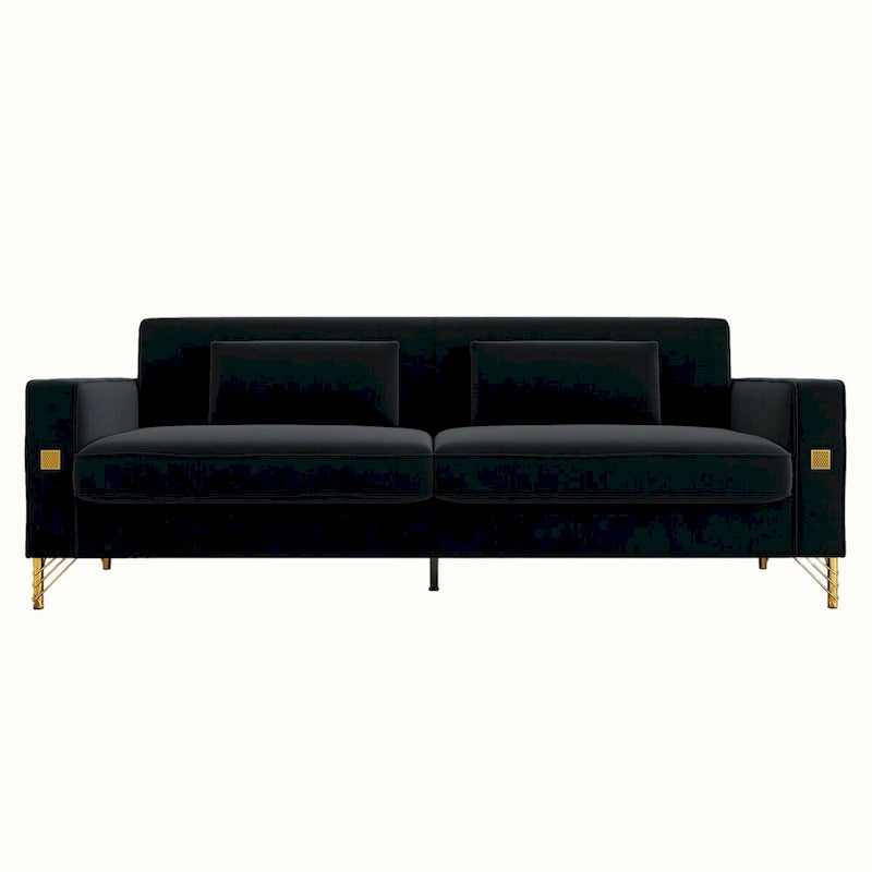 Divanetto in velluto trapuntato con cuscini lombari — 85,63"P x 30,31"L x 30,51"A
