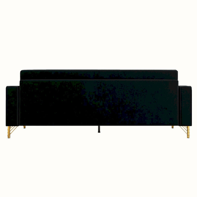 Divanetto in velluto trapuntato con cuscini lombari — 85,63"P x 30,31"L x 30,51"A