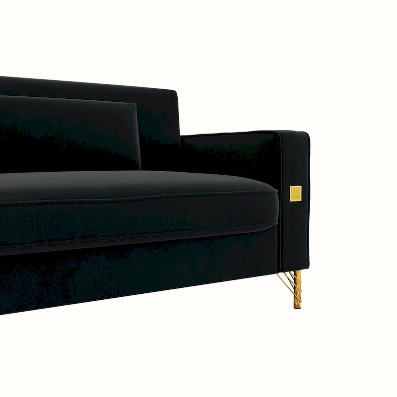 Divanetto in velluto trapuntato con cuscini lombari — 85,63"P x 30,31"L x 30,51"A