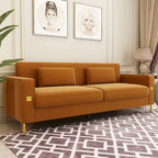 Divanetto in velluto trapuntato con cuscini lombari — 85,63"P x 30,31"L x 30,51"A