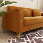 Divanetto in velluto trapuntato con cuscini lombari — 85,63"P x 30,31"L x 30,51"A