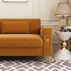 Divanetto in velluto trapuntato con cuscini lombari — 85,63"P x 30,31"L x 30,51"A