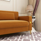 Divanetto in velluto trapuntato con cuscini lombari — 85,63"P x 30,31"L x 30,51"A