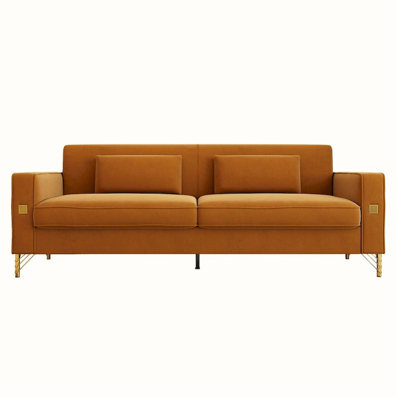 Divanetto in velluto trapuntato con cuscini lombari — 85,63"P x 30,31"L x 30,51"A
