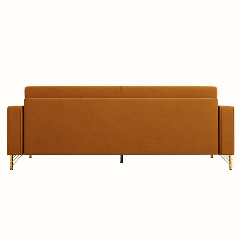 Divanetto in velluto trapuntato con cuscini lombari — 85,63"P x 30,31"L x 30,51"A