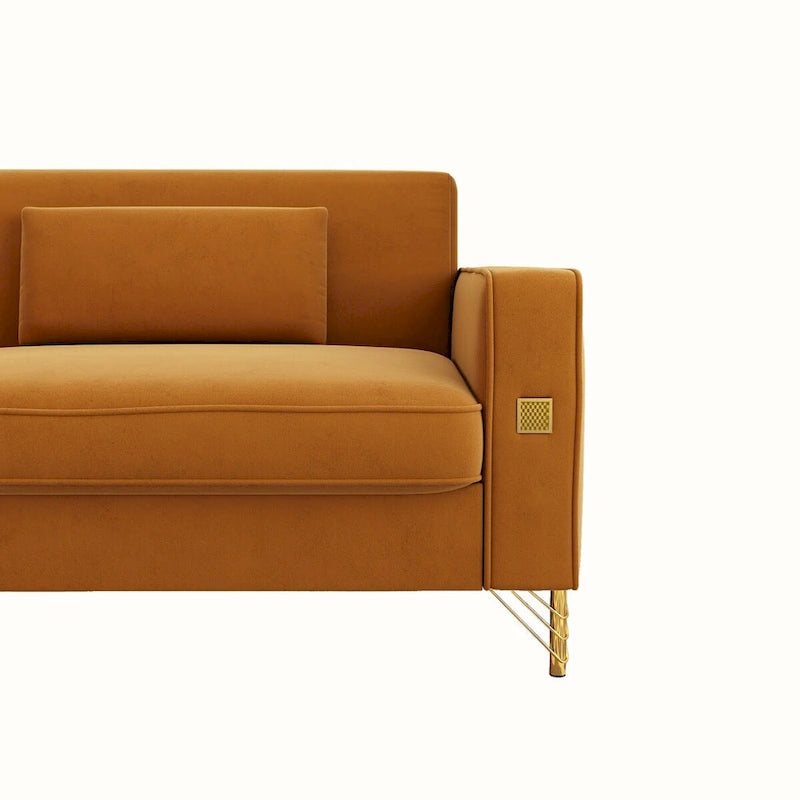 Divanetto in velluto trapuntato con cuscini lombari — 85,63"P x 30,31"L x 30,51"A