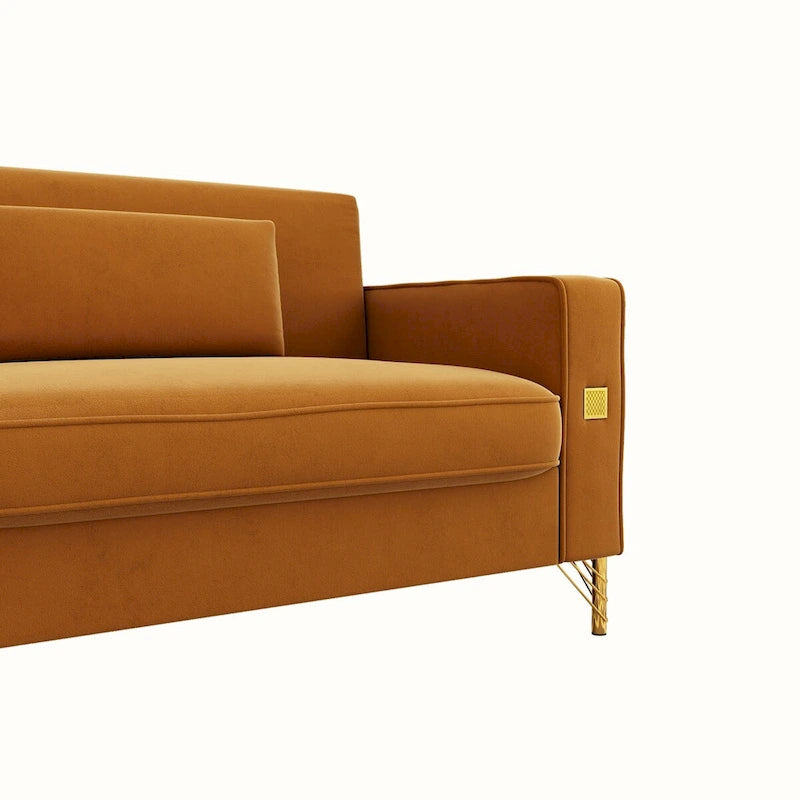 Divanetto in velluto trapuntato con cuscini lombari — 85,63"P x 30,31"L x 30,51"A
