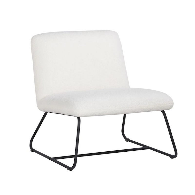 Poltrona Accent senza braccioli con rivestimento in tessuto Teddy e base a slitta in acciaio