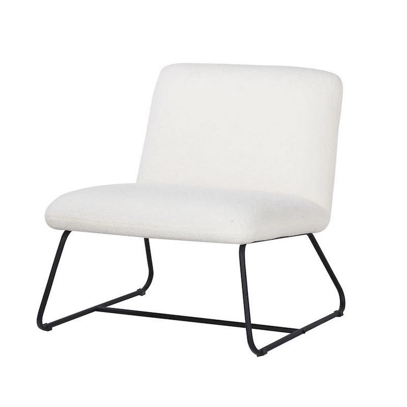 Poltrona Accent senza braccioli con rivestimento in tessuto Teddy e base a slitta in acciaio