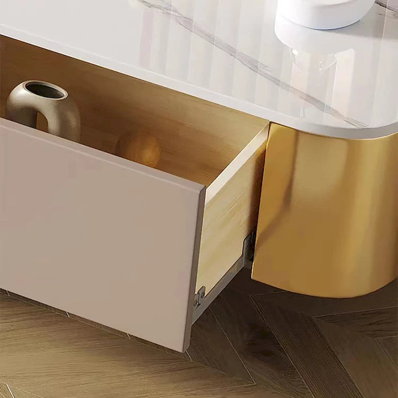 Mobile TV moderno da 200 cm con ripiano in pietra sinterizzata, gambe dorate e 4 cassetti – Bianco